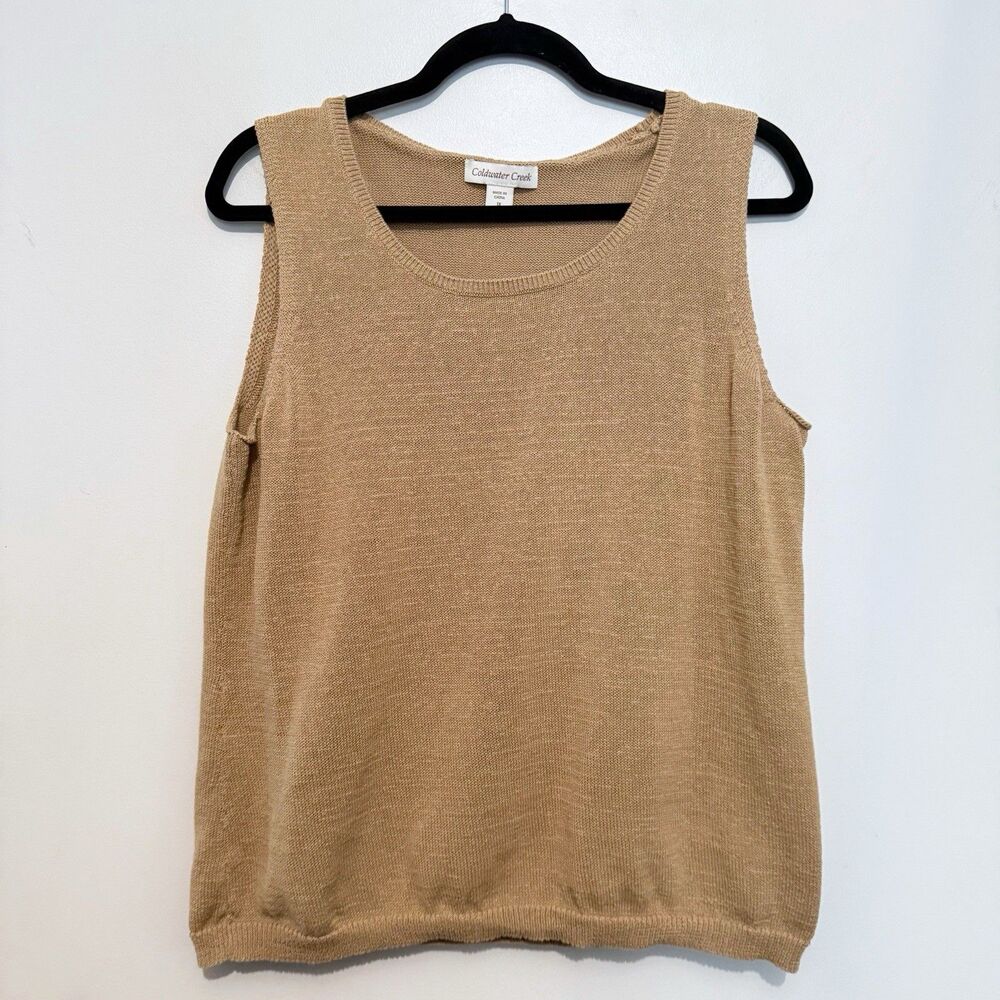 Coldwater Creek Sleeveless Tank Shell Beige Brown Scoop Neck XL Knit Summer